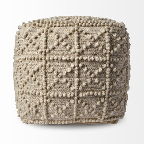 Leroy Square Cream Wool Pouf w/ Popcorn Detail by Mercana at Eve Furniture