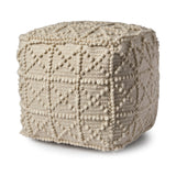 Leroy Square Cream Wool Pouf w/ Popcorn Detail by Mercana at Eve Furniture
