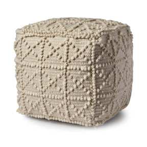 Leroy Square Cream Wool Pouf w/ Popcorn Detail by Mercana at Eve Furniture