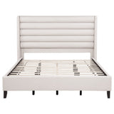 Leslie Beige Upholstered Tufted California King Wingback Platform Bed by Coaster at Eve Furniture