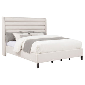 Leslie Beige Upholstered Tufted California King Wingback Platform Bed by Coaster at Eve Furniture