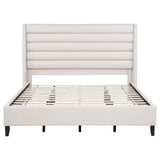 Leslie Beige Upholstered Tufted Eastern King Wingback Platform Bed by Coaster at Eve Furniture