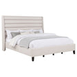 Leslie Beige Upholstered Tufted Eastern King Wingback Platform Bed by Coaster at Eve Furniture