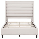 Leslie Beige Upholstered Tufted Full Wingback Platform Bed by Coaster at Eve Furniture