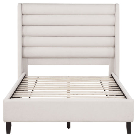 Leslie Beige Upholstered Tufted Full Wingback Platform Bed by Coaster at Eve Furniture