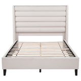 Leslie Beige Upholstered Tufted Queen Wingback Platform Bed by Coaster at Eve Furniture
