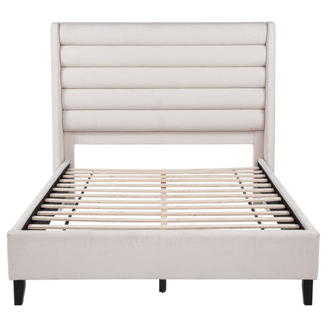 Leslie Beige Upholstered Tufted Queen Wingback Platform Bed by Coaster at Eve Furniture