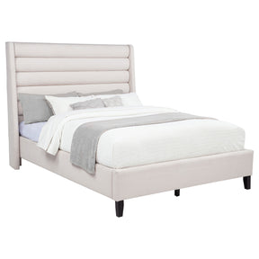 Leslie Beige Upholstered Tufted Queen Wingback Platform Bed by Coaster at Eve Furniture