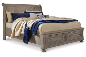 Lettner Light Gray King Sleigh Storage Platform Bed by Ashley at Eve Furniture