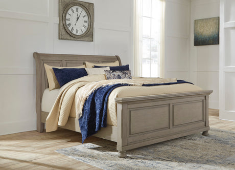 Lettner Light Gray Sleigh Platform Bedroom Set by Ashley at Eve Furniture