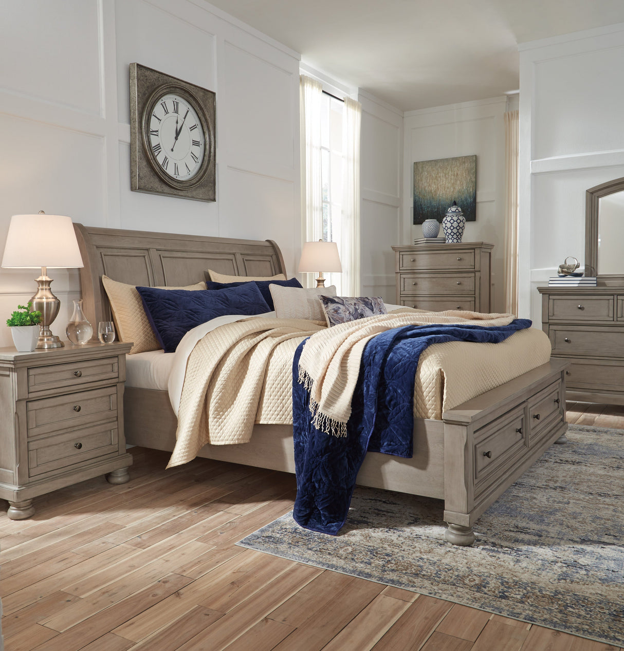 Lettner Light Gray Sleigh Platform Bedroom Set by Ashley at Eve Furniture