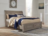 Lettner Light Gray Sleigh Storage Platform Bedroom Set by Ashley at Eve Furniture