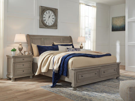 Lettner Light Gray Sleigh Storage Platform Bedroom Set by Ashley at Eve Furniture