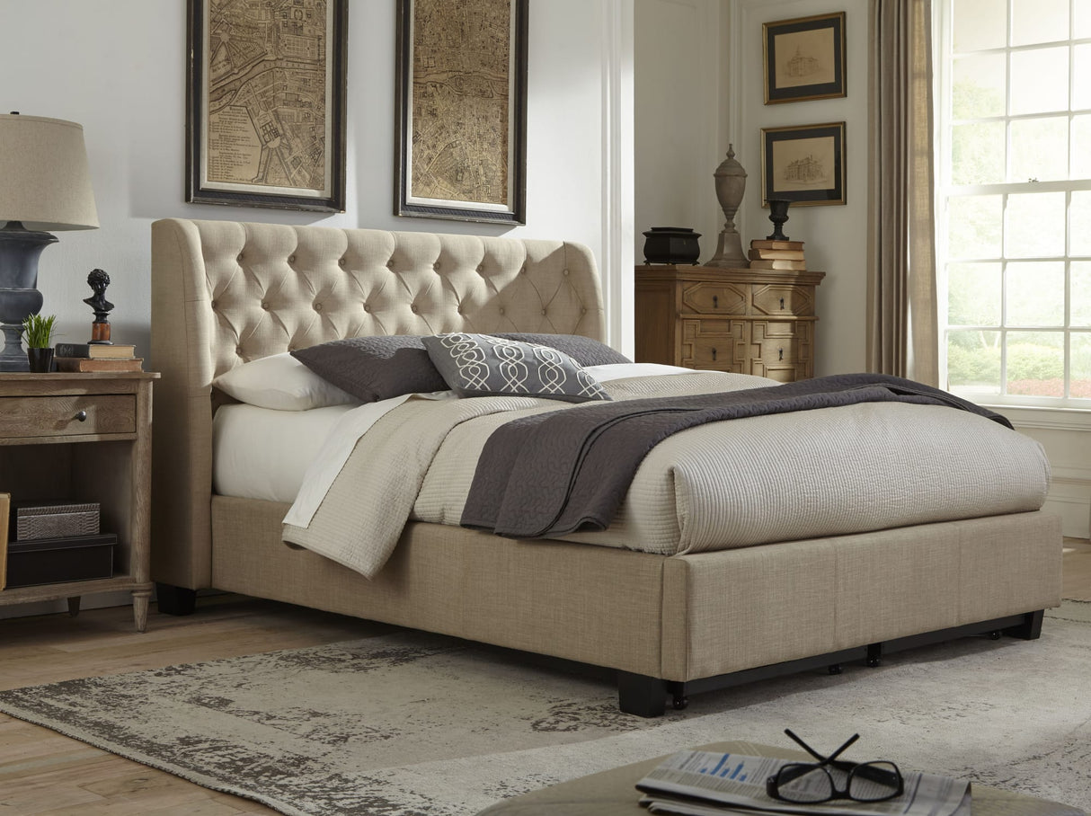 Levi Toast Linen Queen Tufted Platform Bed