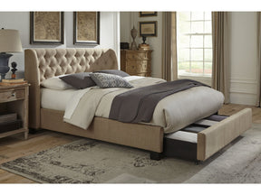 Levi Tufted Footboard Storage Bed in Toast Linen by Modus Furniture at Eve Furniture