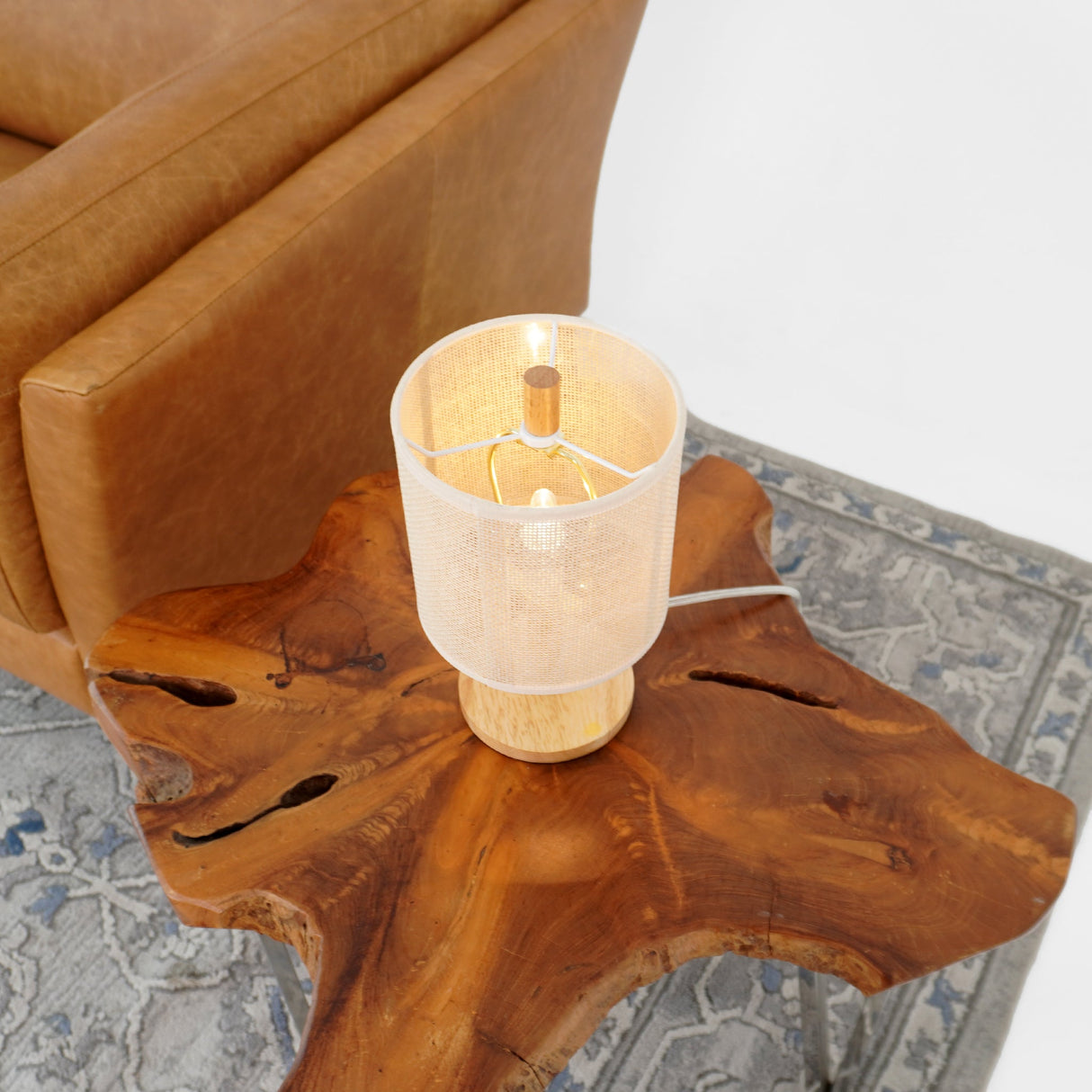Levio Table Lamp, Natural Oak Wooden Base with Linen Shade by Ashcroft Furniture at Eve Furniture
