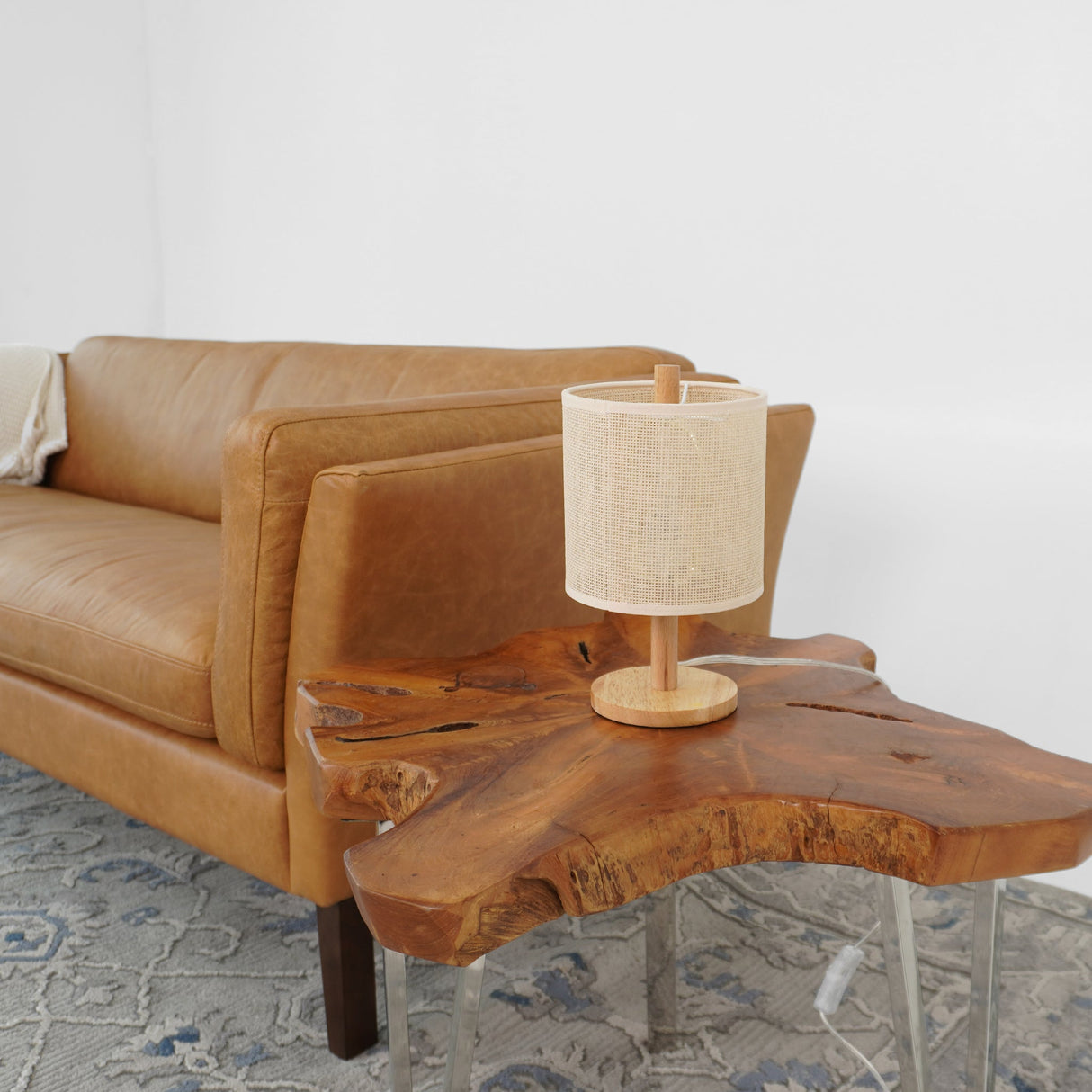 Levio Table Lamp, Natural Oak Wooden Base with Linen Shade by Ashcroft Furniture at Eve Furniture