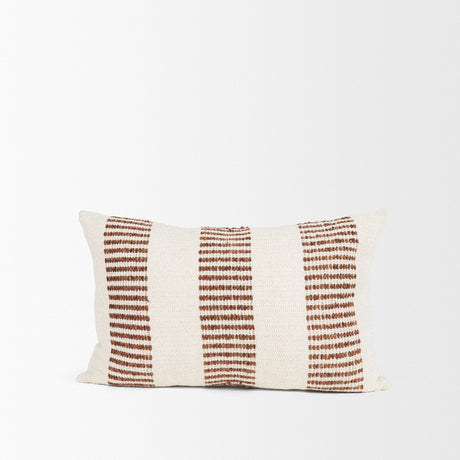 Levon 13x21 Lumbar Plush Cream w/ Orange Dashed Stripes Decorative Pillow Cover by Mercana at Eve Furniture