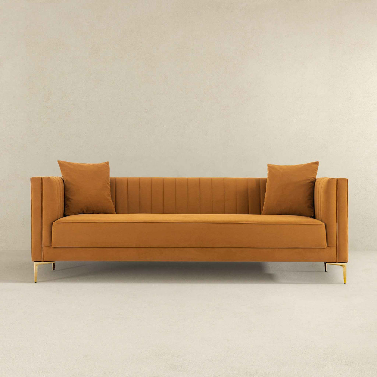 Lewis Cognac Velvet Sofa - 91" by Ashcroft Imports at Eve Furniture