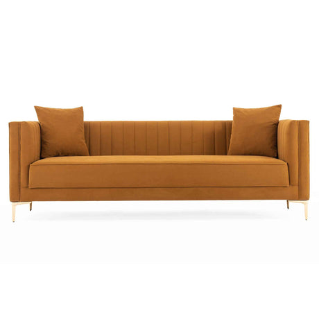 Lewis Cognac Velvet Sofa - 91" by Ashcroft Imports at Eve Furniture