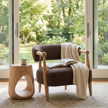 Lewis Mocha Fabric w/ Brown Wood Open Back Accent Chair by Mercana at Eve Furniture