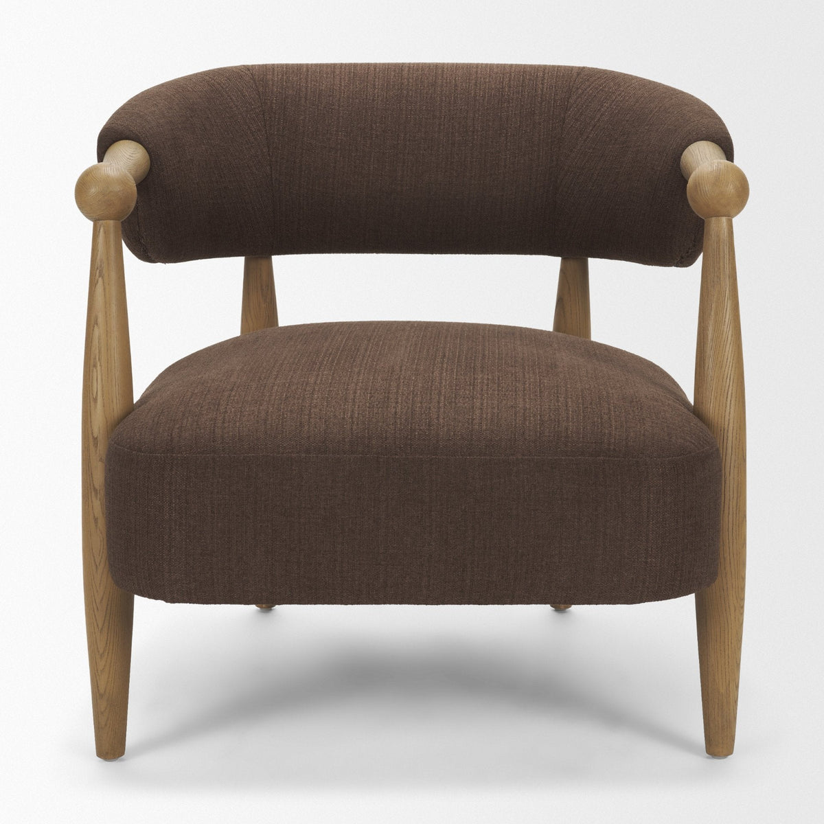 Lewis Mocha Fabric w/ Brown Wood Open Back Accent Chair by Mercana at Eve Furniture