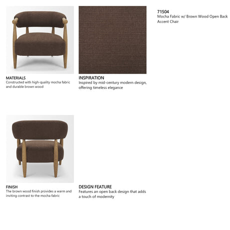 Lewis Mocha Fabric w/ Brown Wood Open Back Accent Chair by Mercana at Eve Furniture