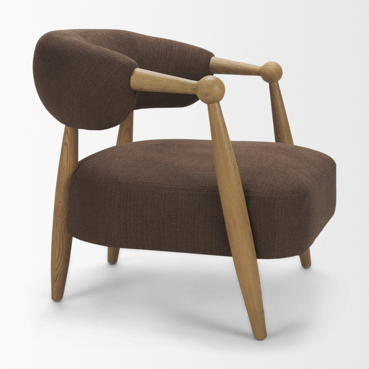 Lewis Mocha Fabric w/ Brown Wood Open Back Accent Chair by Mercana at Eve Furniture