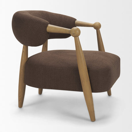 Lewis Mocha Fabric w/ Brown Wood Open Back Accent Chair by Mercana at Eve Furniture