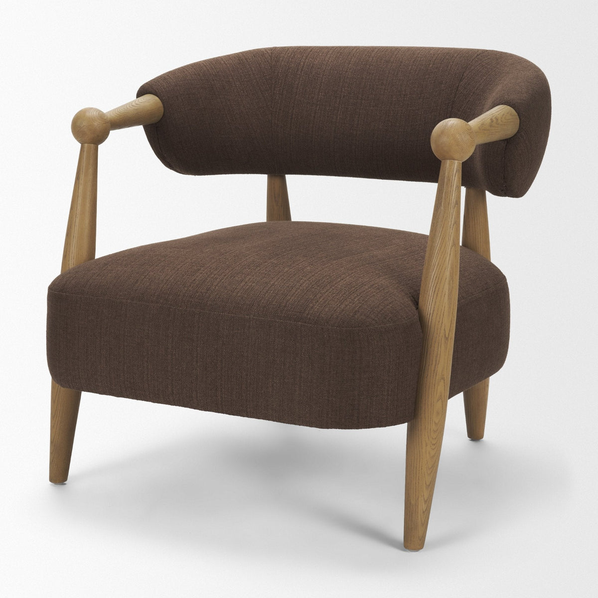 Lewis Mocha Fabric w/ Brown Wood Open Back Accent Chair by Mercana at Eve Furniture