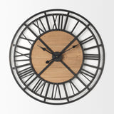 Lewiston Black Iron W/Wood Round Wall Clock by Mercana at Eve Furniture