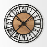 Lewiston Black Iron W/Wood Round Wall Clock by Mercana at Eve Furniture