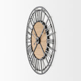 Lewiston Black Iron W/Wood Round Wall Clock by Mercana at Eve Furniture