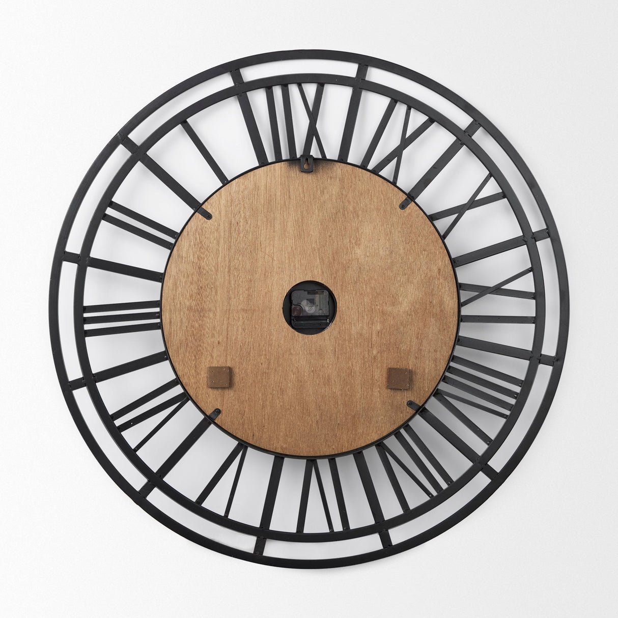 Lewiston Black Iron W/Wood Round Wall Clock by Mercana at Eve Furniture