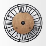 Lewiston Black Iron W/Wood Round Wall Clock by Mercana at Eve Furniture