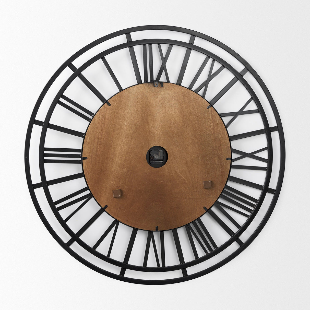 Lewiston Black Iron W/Wood Round Wall Clock by Mercana at Eve Furniture