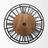 Lewiston Black Iron W/Wood Round Wall Clock by Mercana at Eve Furniture