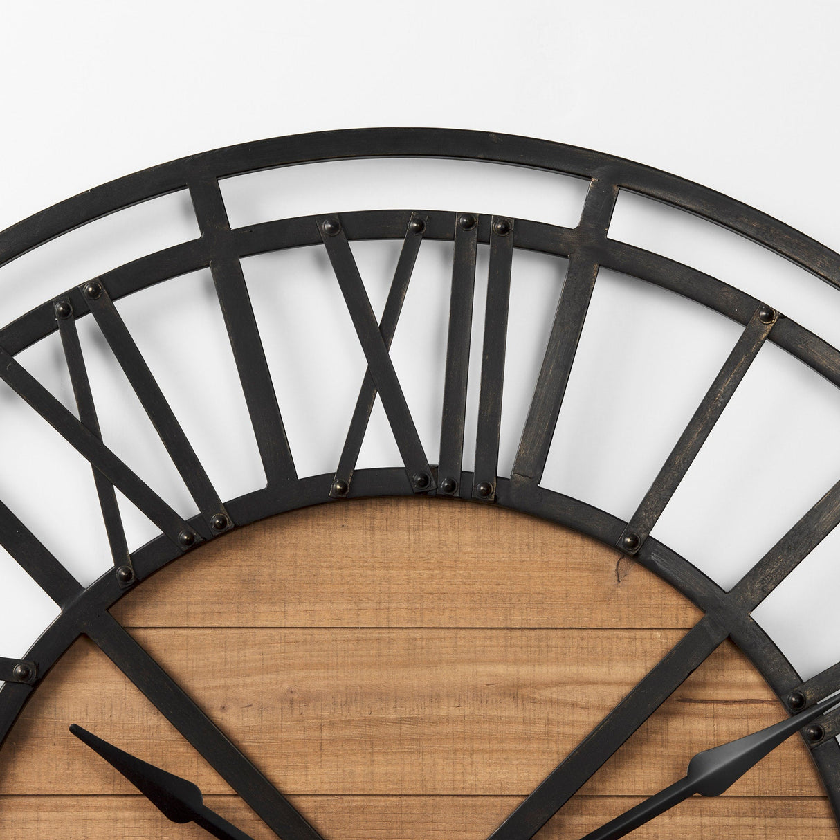 Lewiston Black Iron W/Wood Round Wall Clock by Mercana at Eve Furniture