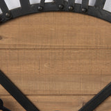 Lewiston Black Iron W/Wood Round Wall Clock by Mercana at Eve Furniture