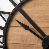 Lewiston Black Iron W/Wood Round Wall Clock by Mercana at Eve Furniture