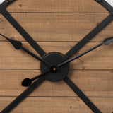 Lewiston Black Iron W/Wood Round Wall Clock by Mercana at Eve Furniture