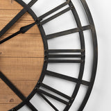 Lewiston Black Iron W/Wood Round Wall Clock by Mercana at Eve Furniture