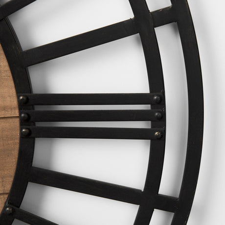 Lewiston Black Iron W/Wood Round Wall Clock by Mercana at Eve Furniture