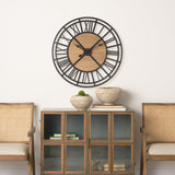 Lewiston Black Iron W/Wood Round Wall Clock by Mercana at Eve Furniture