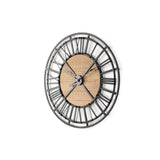 Lewiston Black Iron W/Wood Round Wall Clock by Mercana at Eve Furniture