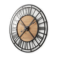 Lewiston Black Iron W/Wood Round Wall Clock by Mercana at Eve Furniture