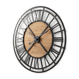 Lewiston Black Iron W/Wood Round Wall Clock by Mercana at Eve Furniture