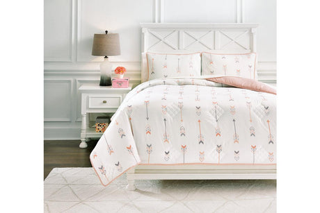 Lexann Pink/White/Gray Full Comforter Set by Ashley at Eve Furniture