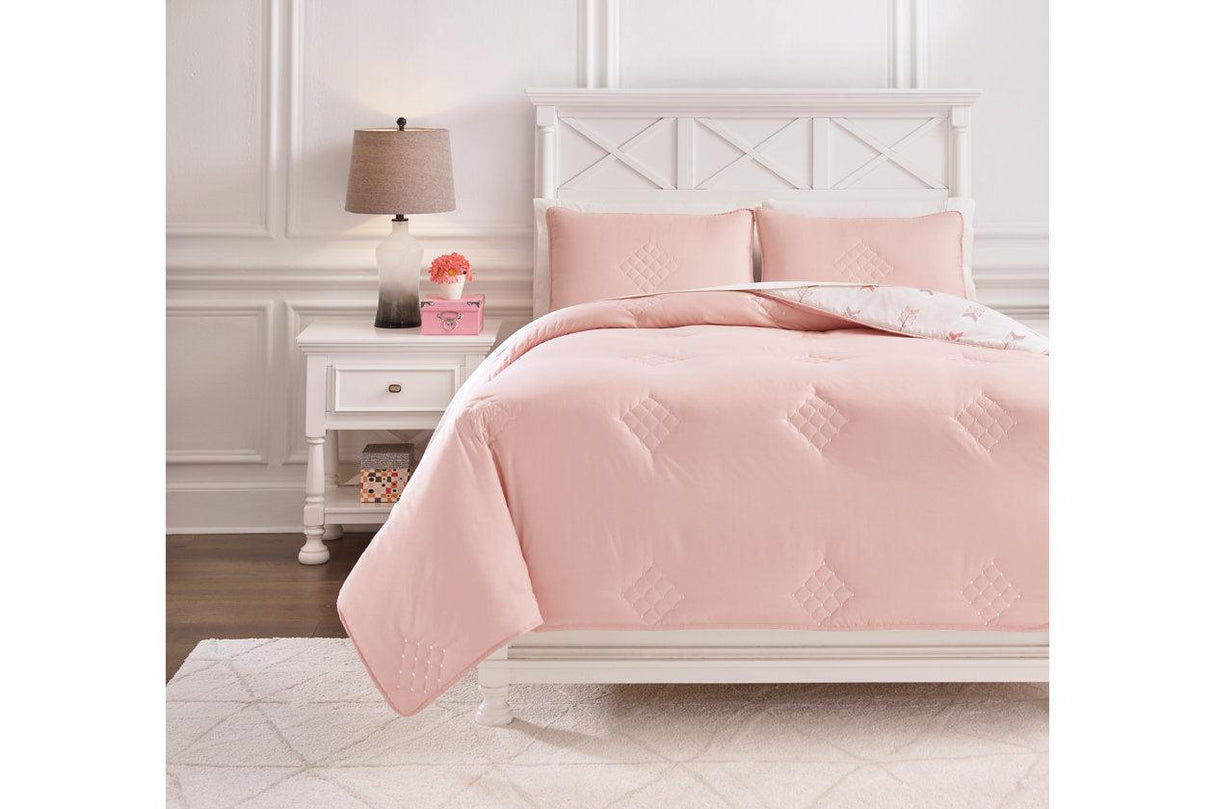 Lexann Pink/White/Gray Full Comforter Set by Ashley at Eve Furniture