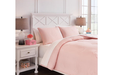 Lexann Pink/White/Gray Full Comforter Set by Ashley at Eve Furniture